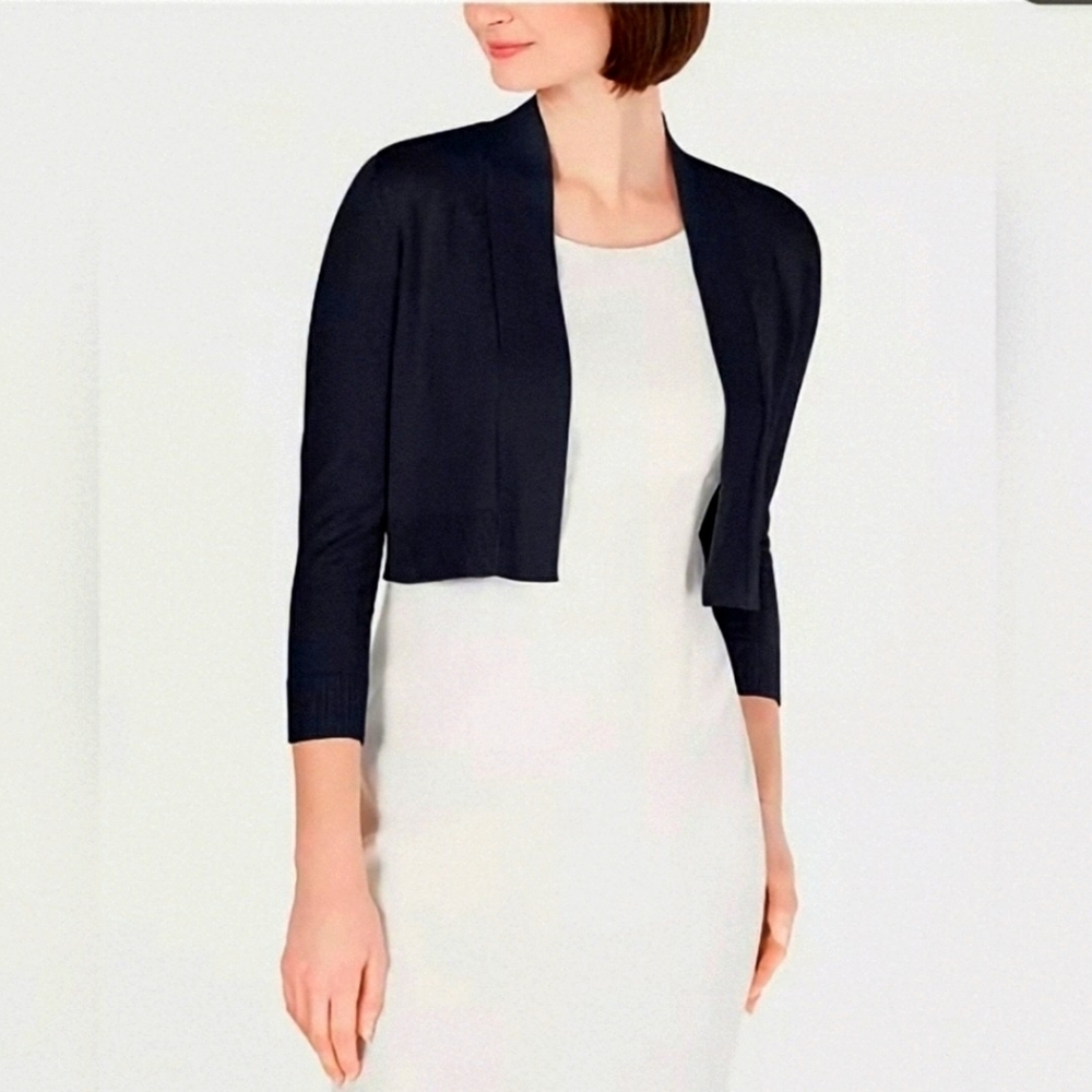 Calvin Klein Cropped Open Front Cardigan.  Rich Black Sz. L. MSRP: $49.98 Macy's